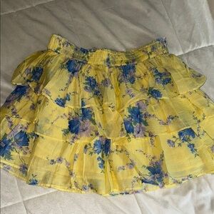 LoveShackFancy Yellow and Blue Floral Mini Skirt
